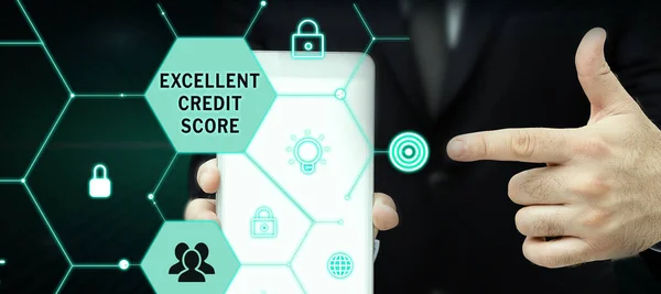 Text Sign Showing Excellent Credit Score Internet Concept Persons Report — 스톡 사진