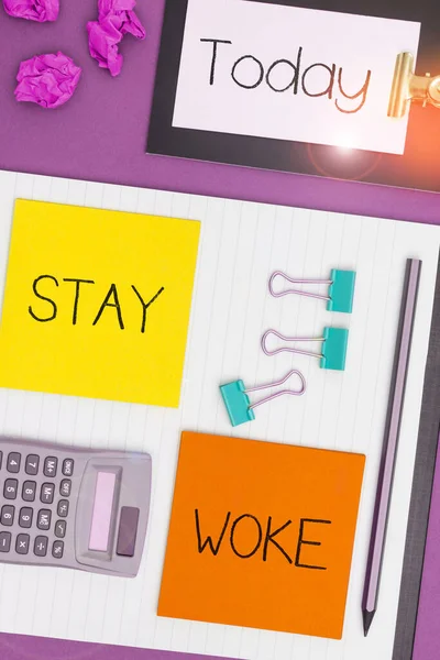 Tekst Pokazujący Inspirację Stay Woke Business Concept Being Aware Your — Zdjęcie stockowe