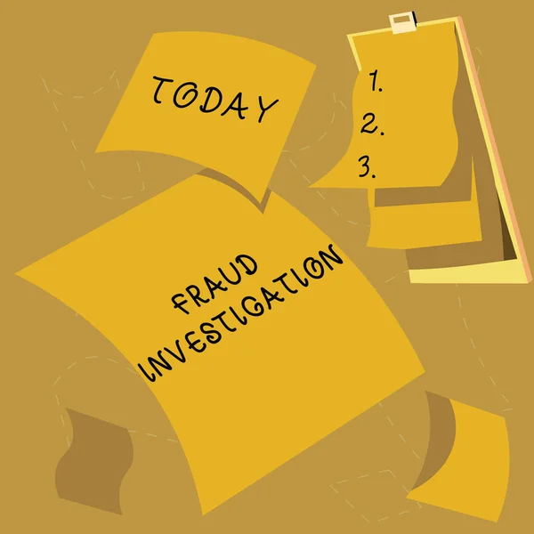 Text Sign Showing Fraud Investigation Business Overview Process Determining Whether — Stock Photo, Image