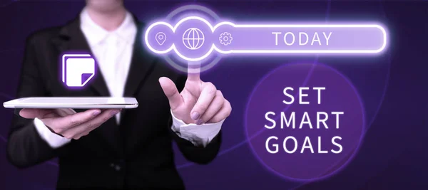 Sign Displaying Set Smart Goals Επιχειρηματική Προβολή Καθιέρωση Επιτεύξιμων Στόχων — Φωτογραφία Αρχείου