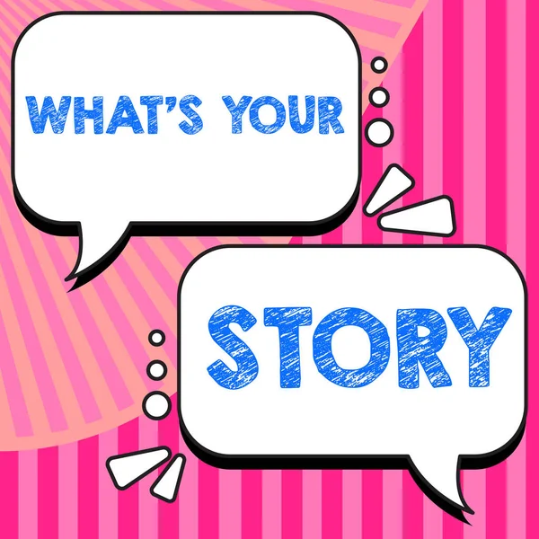 Подпись Концепцией Whats Your Story Business Approach Asking Someone Tell — стоковое фото