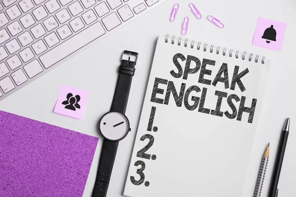 Textzeichen Die Englisch Sprechen Business Ansatz Studium Einer Anderen Fremdsprache — Stockfoto