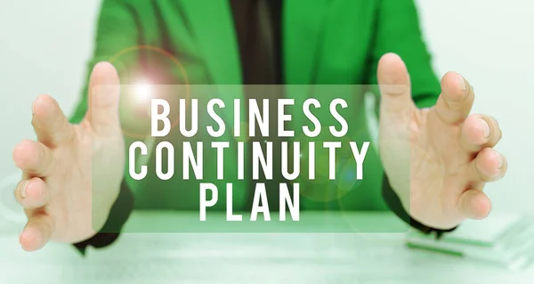 Podepsat Zobrazení Business Continuity Plan Obchodní Přehled Vytváření Systému Prevence — Stock fotografie