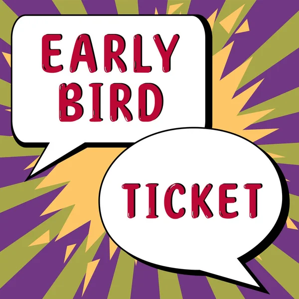 stock image Text showing inspiration Early Bird Ticket, Business approach Buying a ticket before it go out for sale in regular price