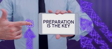 Sign displaying Preparation Is The Key, Business concept action of making something ready for service or use