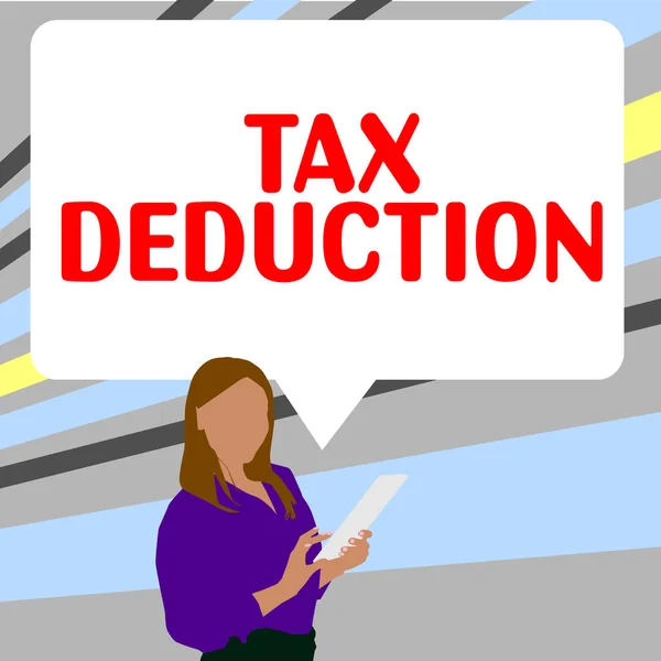 Text Caption Presenting Tax Deduction Word Amount Subtracted Income Calculating — Stok fotoğraf