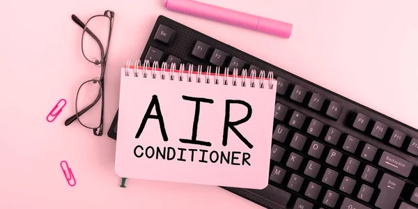 手写体标志空调器 洗涤空气及控制湿度及温度的商业装置 — 图库照片