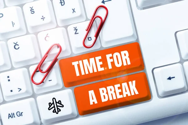Inspiração Mostrando Sinal Time Break Palavra Para Cronograma Quando Trabalhadores — Fotografia de Stock