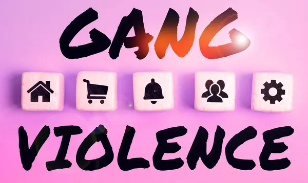 Textová Značka Zobrazující Gang Násilí Obchodní Přehlídka Porušení Zákonů Způsobených — Stock fotografie