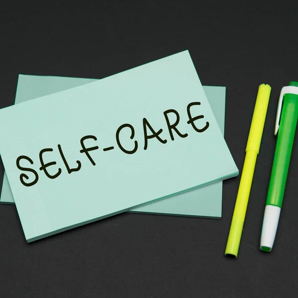Text Showing Inspiration Self Care Business Showcase Practice Taking Action — Stock Photo, Image