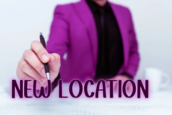 Handwriting Text New Location Word Get Located New Place Establishing — Stockfoto
