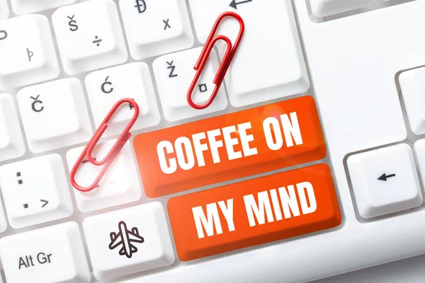 私の心の概念的な表示コーヒー コーヒーの中毒のための単語休憩時間を考える — ストック写真