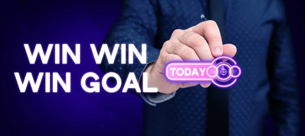 Znak Tekstowy Pokazujący Win Win Win Goal Business Idea Podejście — Zdjęcie stockowe