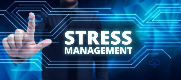 Segno Visualizzazione Stress Management Internet Concetto Modi Apprendimento Comportarsi Pensare — Foto Stock
