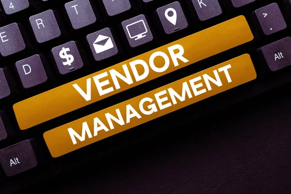 Text Caption Presenting Vendor Management Word Written Activities Included Researching — Stock Photo, Image