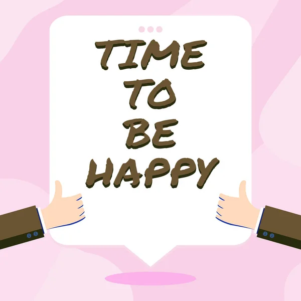 幸せになる時間を提示するテキストキャプション 目的の幸福の職場と意味のある労働者のための言葉 — ストック写真