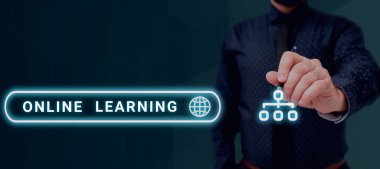 Çevrimiçi Öğrenme, Kavram, İnternet ve bir bilgisayarın yardımıyla Larning 'i gösteren metin işareti