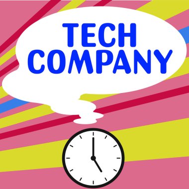 Kullanılabilir ürün üretmek için çözümler üreten ya da icat eden bir şirket olan Tech Company, Business konseptini gösteren metin imzası