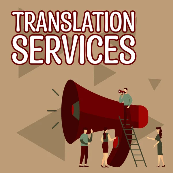 展示翻译服务的标志 在组织上提供翻译语音的文字 — 图库照片