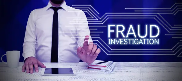 Text Sign Showing Fraud Investigation Concept Meaning Process Determining Whether — Stock Photo, Image