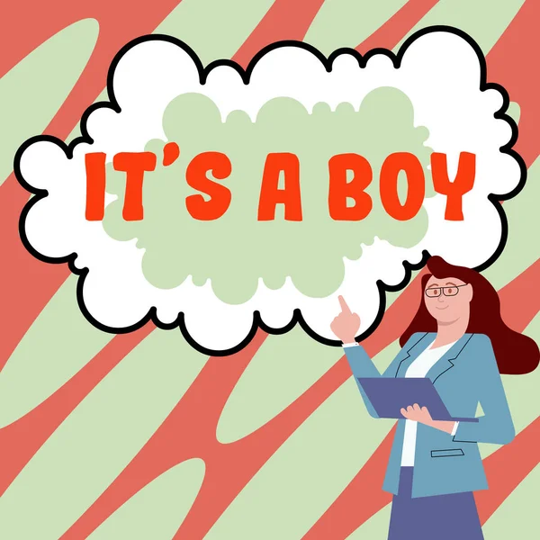 Ручна Написання Знака Boy Word Написано Очікуванні Чоловічого Малюка Милих — стокове фото