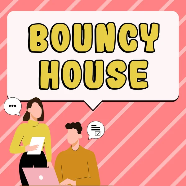 Text caption presenting Bouncy House, Business approach Automated program that runs over the Internet Artificial intelligence