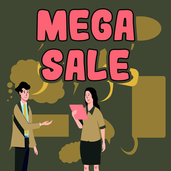 Handwriting text Mega Sale, Word for The day full of special shopping deals and heavy discounts