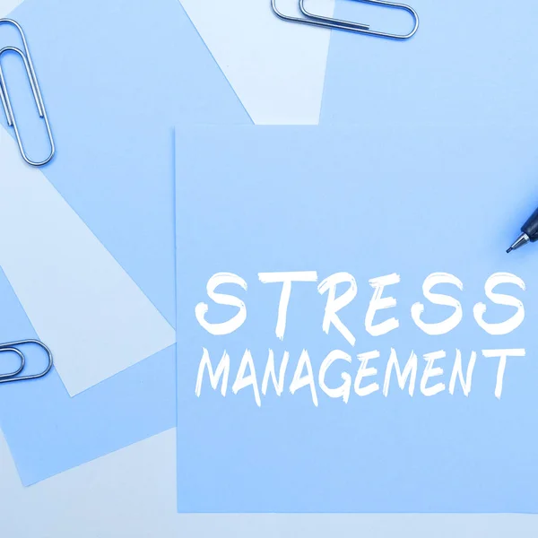 Text caption presenting Stress Management, Business idea learning ways of behaving and thinking that reduce stress