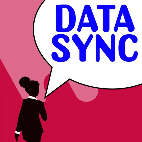 Text caption presenting Data Sync, Concept meaning data that is continuously generated by different sources