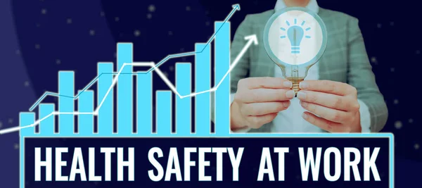 Munkahelyi Egészség Biztonság Kijelzőjén Üzleti Bemutató Biztonságos Eljárások Megelőzik Baleseteket — Stock Fotó