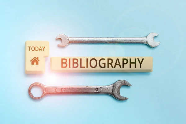 Text Sign Showing Bibliography Conceptual Photo List Writings Relating Particular — Foto de Stock