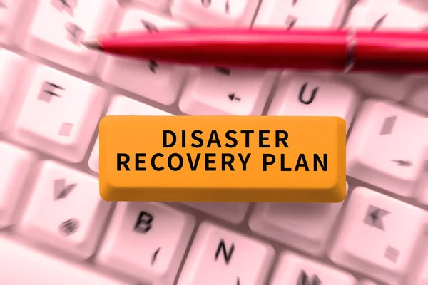 Texto Mano Plan Recuperación Desastres Concepto Negocio Con Medidas Respaldo — Foto de Stock
