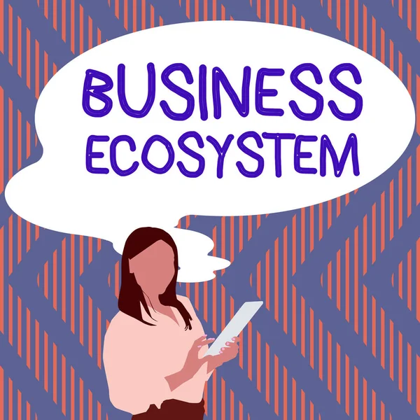 Text Caption Presenting Business Ecosystem Business Concept Develop Implement Organization — Foto de Stock