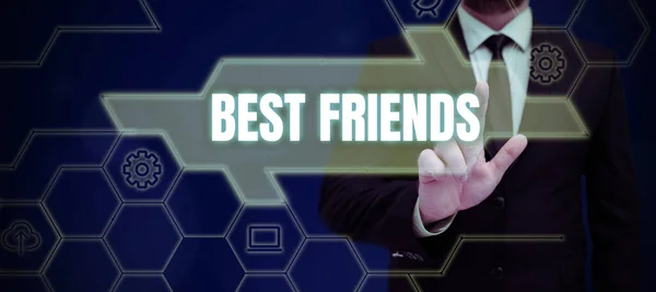 Firma Mostrando Mejores Amigos Palabra Para Una Persona Que Valoras — Foto de Stock