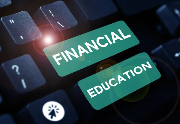 Mão Escrita Sinal Educação Financeira Conceito Significado Entendimento Áreas Monetárias — Fotografia de Stock
