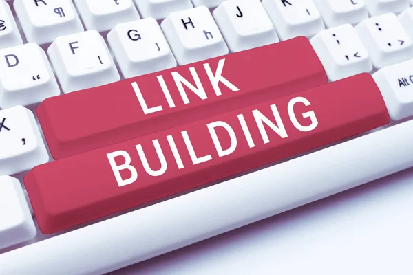 Hand writing sign Link Building, Business approach SEO Term Exchange Links Acquire Hyperlinks Indexed