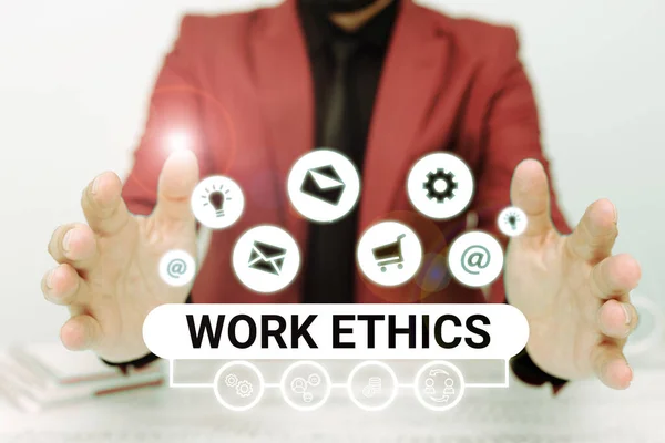 Writing Displaying Text Work Ethics Business Concept Set Values Centered — Stockfoto