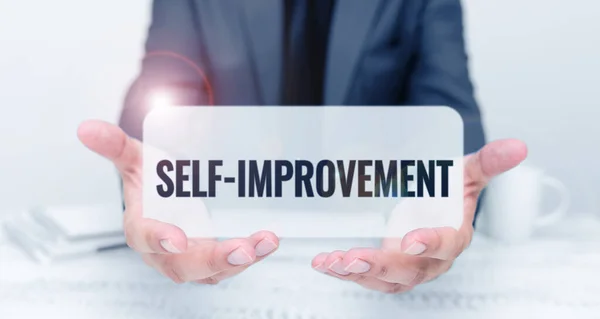 Text Sign Showing Self Improvement Business Overview Process Making Yourself — Stock fotografie