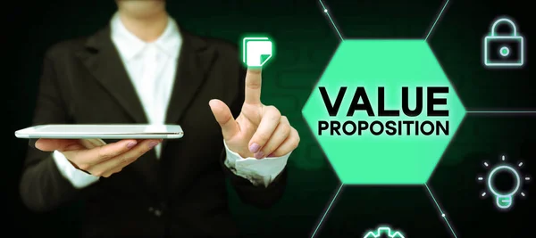 Pisanie Wyświetlania Tekstu Value Proposition Usługi Przeglądu Biznesu Sprawiają Firma — Zdjęcie stockowe