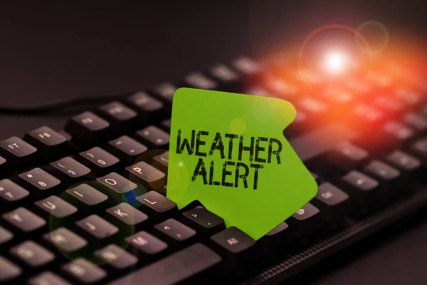Skylt Som Visar Weather Alert Affärsidé Brådskande Varning Tillståndet Atmosfären — Stockfoto