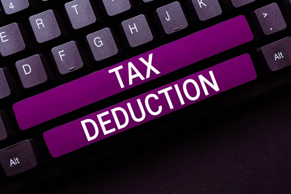 Conceptual Caption Tax Deduction Internet Concept Amount Subtracted Income Calculating — Foto de Stock