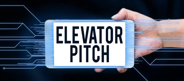Sign Displaying Elevator Pitch Business Idea Persuasive Sales Pitch Brief — Fotografia de Stock