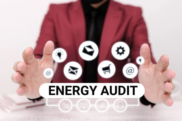 Text Caption Presenting Energy Audit Concept Meaning Assessment Energy Needs — Stock Photo, Image