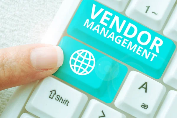Inspiration Showing Sign Vendor Management Word Activities Included Researching Sourcing — Stock Photo, Image