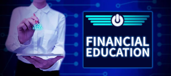 Signo Texto Mostrando Educação Financeira Visão Geral Negócio Entendimento Áreas — Fotografia de Stock