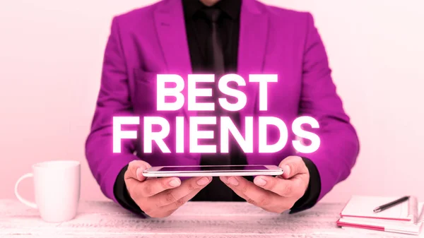 Σήμα Κειμένου Που Δείχνει Best Friends Business Showcase Ένα Πρόσωπο — Φωτογραφία Αρχείου
