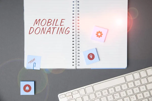 Conceptual Display Mobile Donating Word Written Give Something Charity Any — Foto de Stock