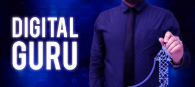 Dijital Guru, İnternet Konsepti öğretmeni ve temel elektronik konulardaki entellektüel rehberi gösteren metin işareti
