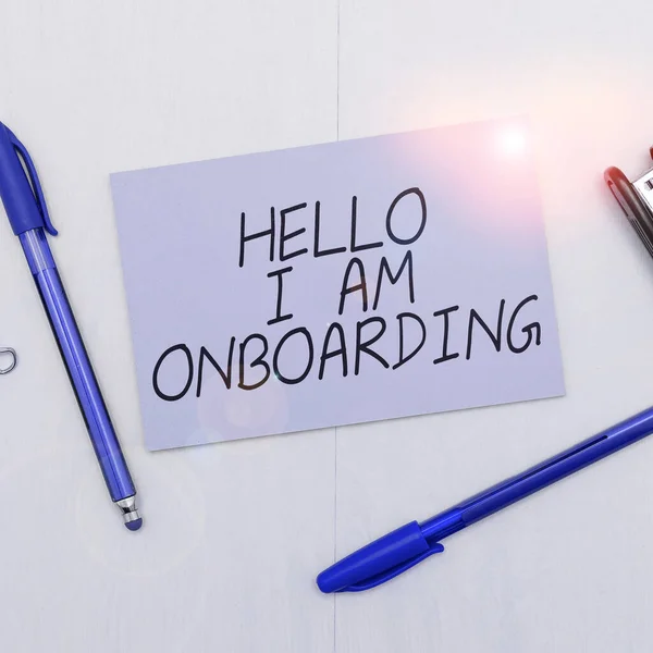 Написання Тексту Hello Onboarding Word Action Process Integrated New Employee — стокове фото