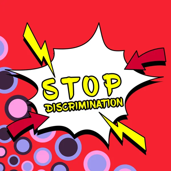 Podpis Tekstowy Przedstawiający Stop Dyskryminacji Przegląd Działalności Zapobieganie Nielegalnym Wykopaliskom — Zdjęcie stockowe